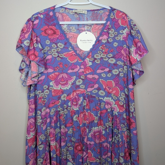 NWT 2XL Plus Size Edin Floral Pink Purple Blue Boho Flowy Maxi Dress - Picture 4 of 10